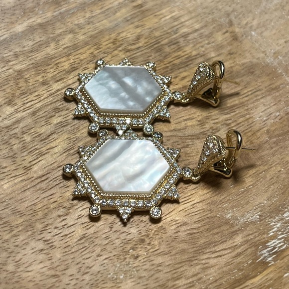 Judith Ripka 14K Sterling Silver Clad Diamonique & Mother of Pearl Earrings RARE - Picture 8 of 16